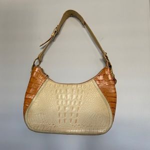 Brahmin small cream and tan leather handbag